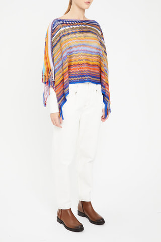 Poncho en laine Bleu et orange