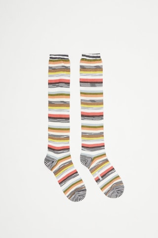 Chaussettes hautes Ecru et corail