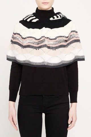 Poncho en laine et mohair Ecru et noir