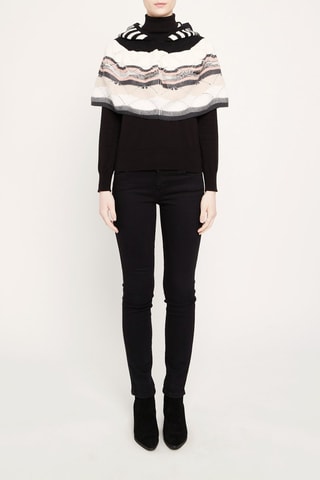 Poncho en laine et mohair Ecru et noir