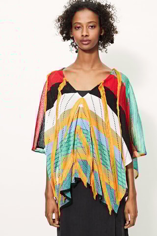 Poncho rayé Vert et rouge