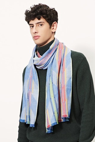 Foulard en laine et lin Azur et rose