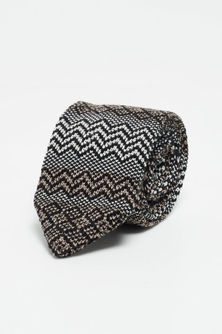 Cravate en laine et soie Noir et beige