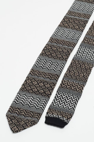 Cravate en laine et soie Noir et beige