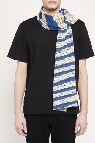 Echarpe en laine Ecru et bleu marine