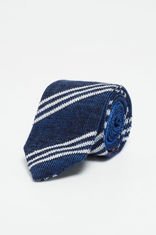 Cravate en laine et soie Bleu cobalt chiné et blanc