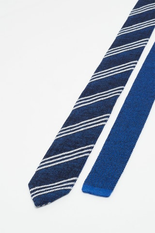 Cravate en laine et soie Bleu cobalt chiné et blanc