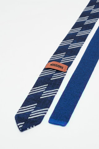 Cravate en laine et soie Bleu cobalt chiné et blanc