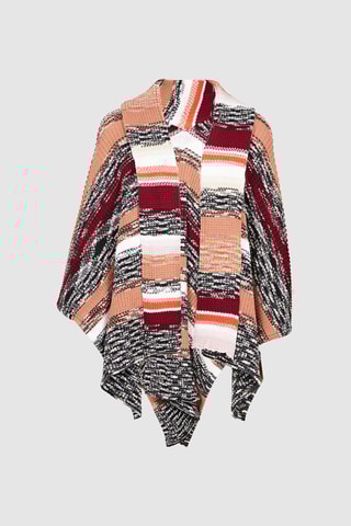 Poncho en laine Corail et bordeaux