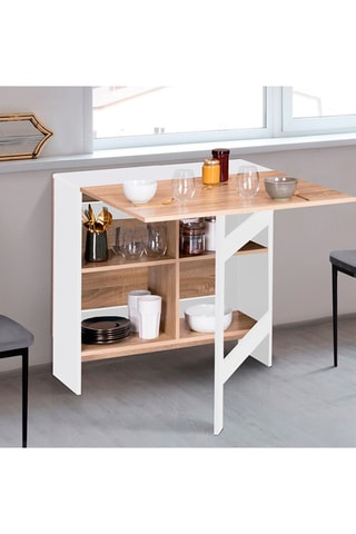 Mesa consola dobrável Edi Imitação de madeira e branco