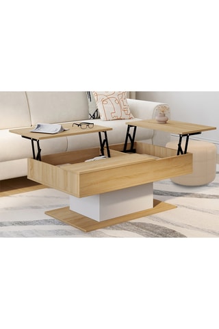 Mesa de centro elevável Tania - Imitação madeira e branco