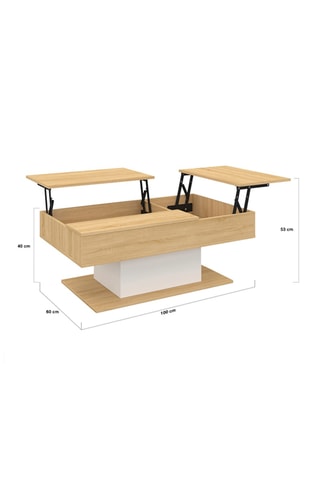 Mesa de centro elevável Tania - Imitação madeira e branco