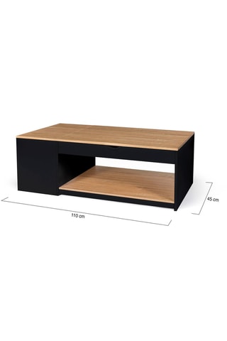 Mesa de centro elevável Elina - Preto e imitação de madeira