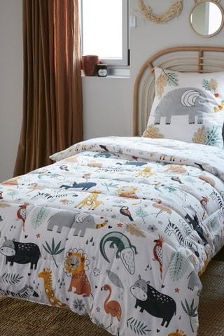 Parure de couette réversible en coton 57 fils/cm² Savane - Blanc et bleu