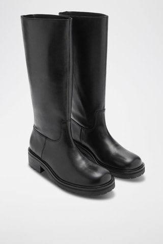 Bottes hautes cuir fermeture éclair - Noir