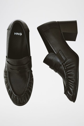 Chaussures froncées cuir talon - Noir