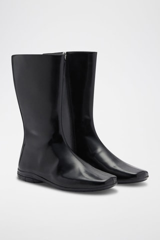 Bottines cuir bout carré - Noir