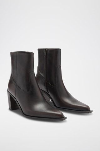 Bottines cuir talon bloc - Marron