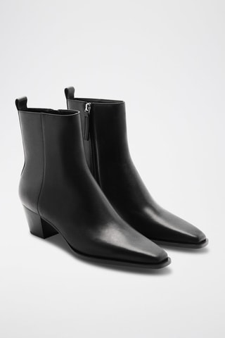 Bottines cuir talon bloc - Noir
