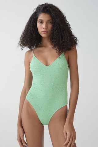 Maillot de bain texture bretelles réglables - Turquoise