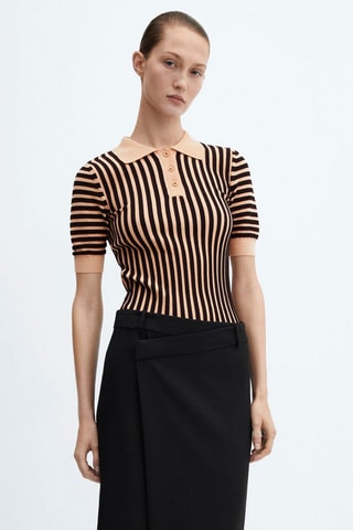 Pull-over rayures col polo - Marron moyen