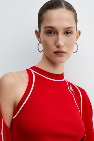 Cardigan liserés contrastants - Rouge