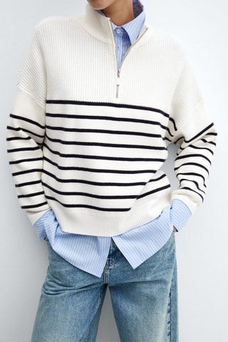 Pull-over zippé rayures - Blanc