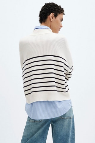 Pull-over zippé rayures - Blanc