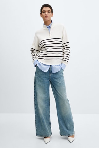 Pull-over zippé rayures - Blanc