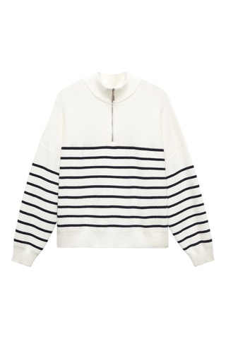 Pull-over zippé rayures - Blanc
