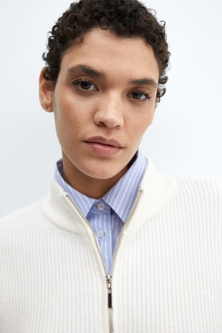 Pull-over zippé rayures - Blanc