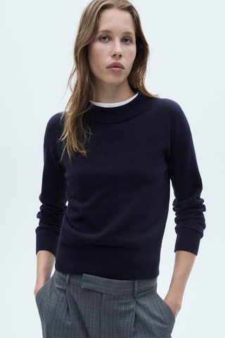 Pull-over droit col rond - Bleu marine