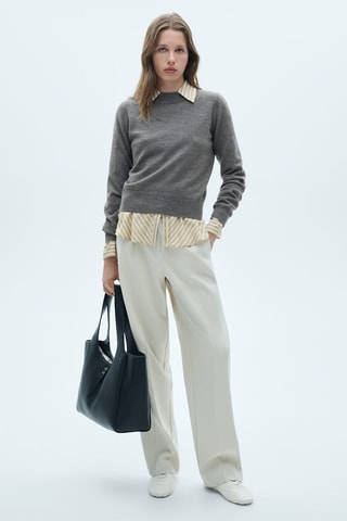 Pull-over droit col rond - Gris foncé chiné