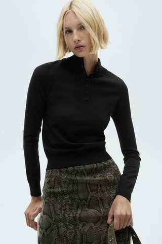 Pull-over maille fine boutons - Noir
