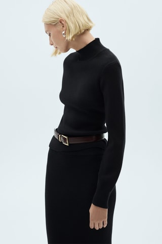 Pull-over maille côtelée col rond - Noir