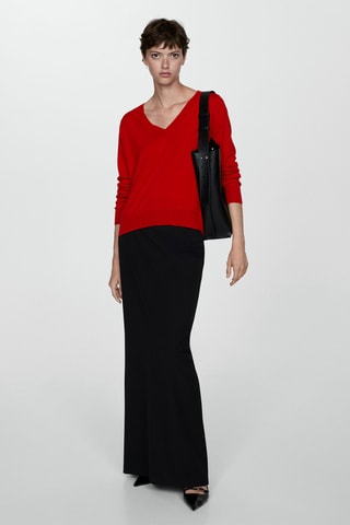 Pull-over maille fine col V - Rouge