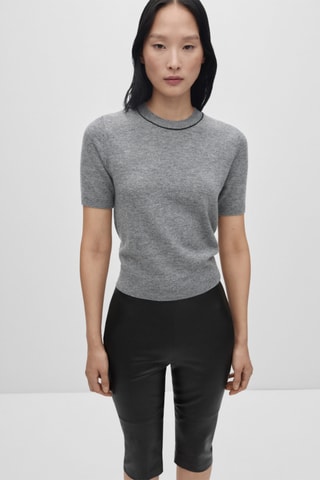 Pull-over laine manches courtes - Gris chiné