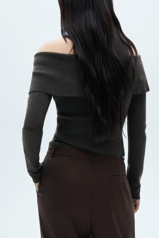 Pull-over épaules dénudées fermeture Éclair - Gris foncé chiné