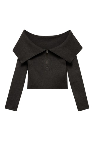 Pull-over épaules dénudées fermeture Éclair - Gris foncé chiné
