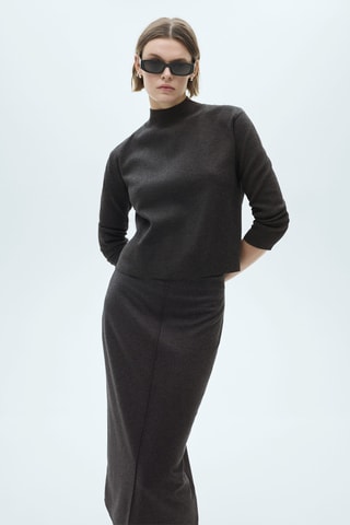 Pull-over maille col montant - Gris chiné