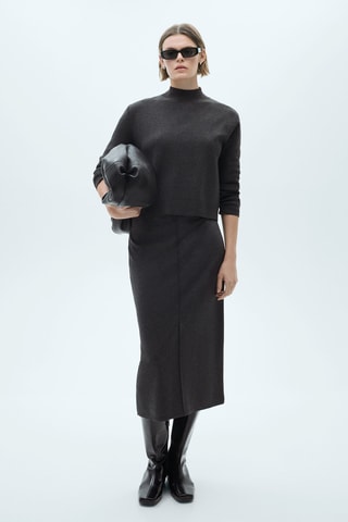 Pull-over maille col montant - Gris chiné