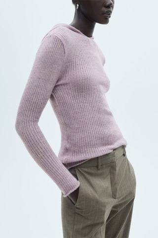 Pull-over maille côtelée capuche - Violet clair