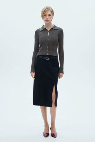 Pull-over avec boutons décoratifs - Gris foncé chiné