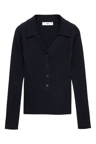 Geribd geweven trui met knoopsluiting - Marineblauw