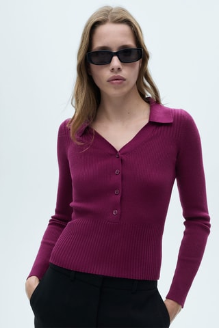 Pull-over maille côtelée boutons - Bordeaux