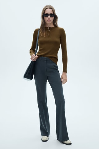 Pull-over maille côtelée boutons - Kaki