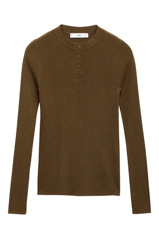 Pull-over maille côtelée boutons - Kaki