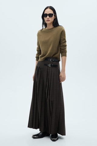 Pull-over maille coton lin col rond - Kaki
