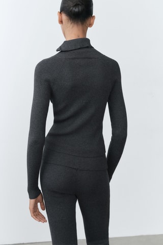 Pull-over maille côtelée col zippé - Gris