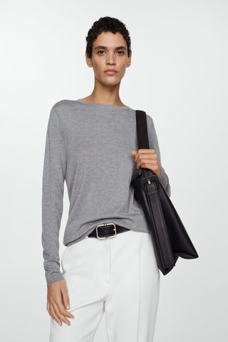 Pull-over maille fine col rond - Gris clair chiné